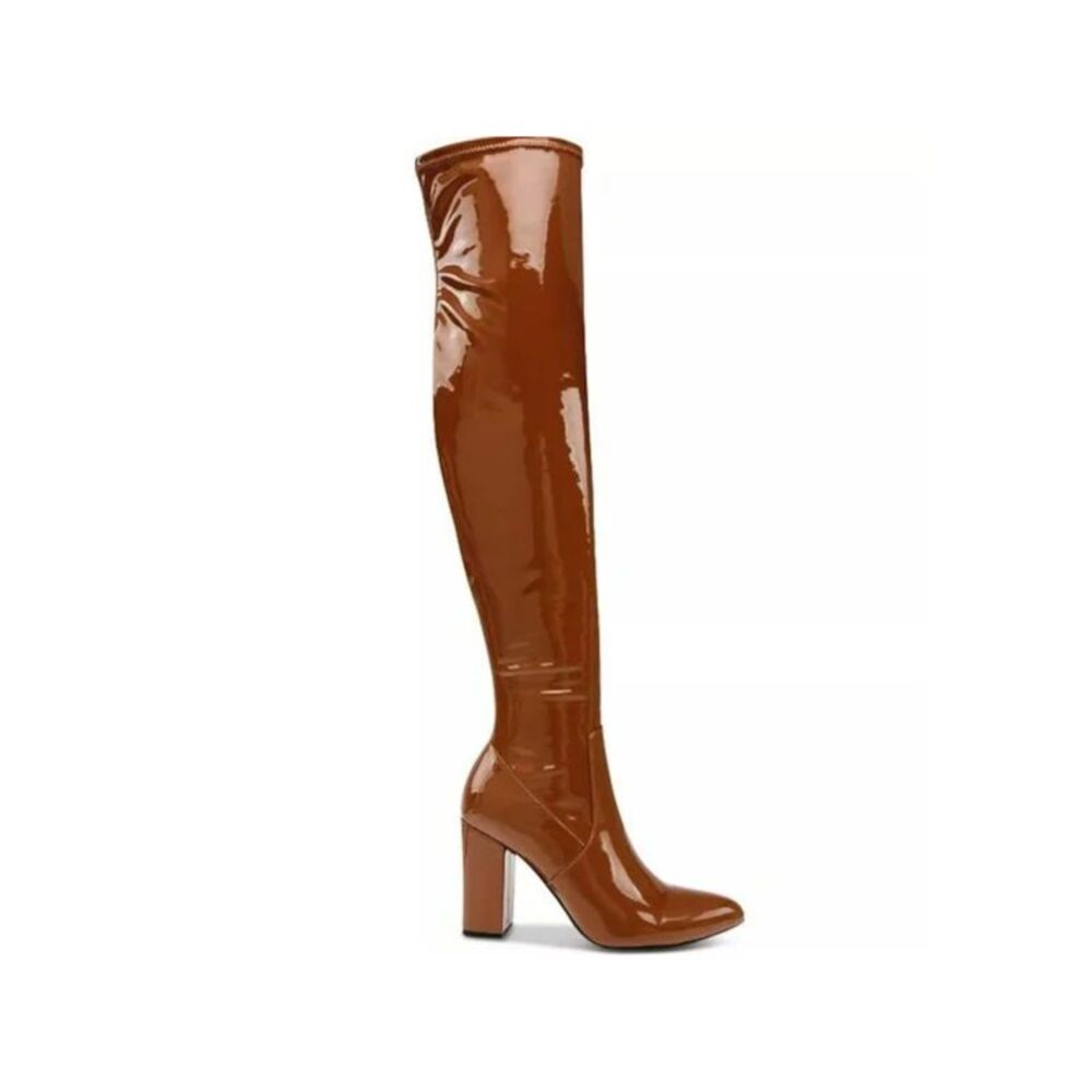 WILD PAIR Womens Brown Stretch Bravy Pointed Toe Block Heel Heeled Boots 8 M